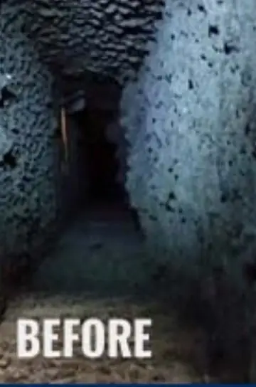 Duct interior coated in dust, before cleaning